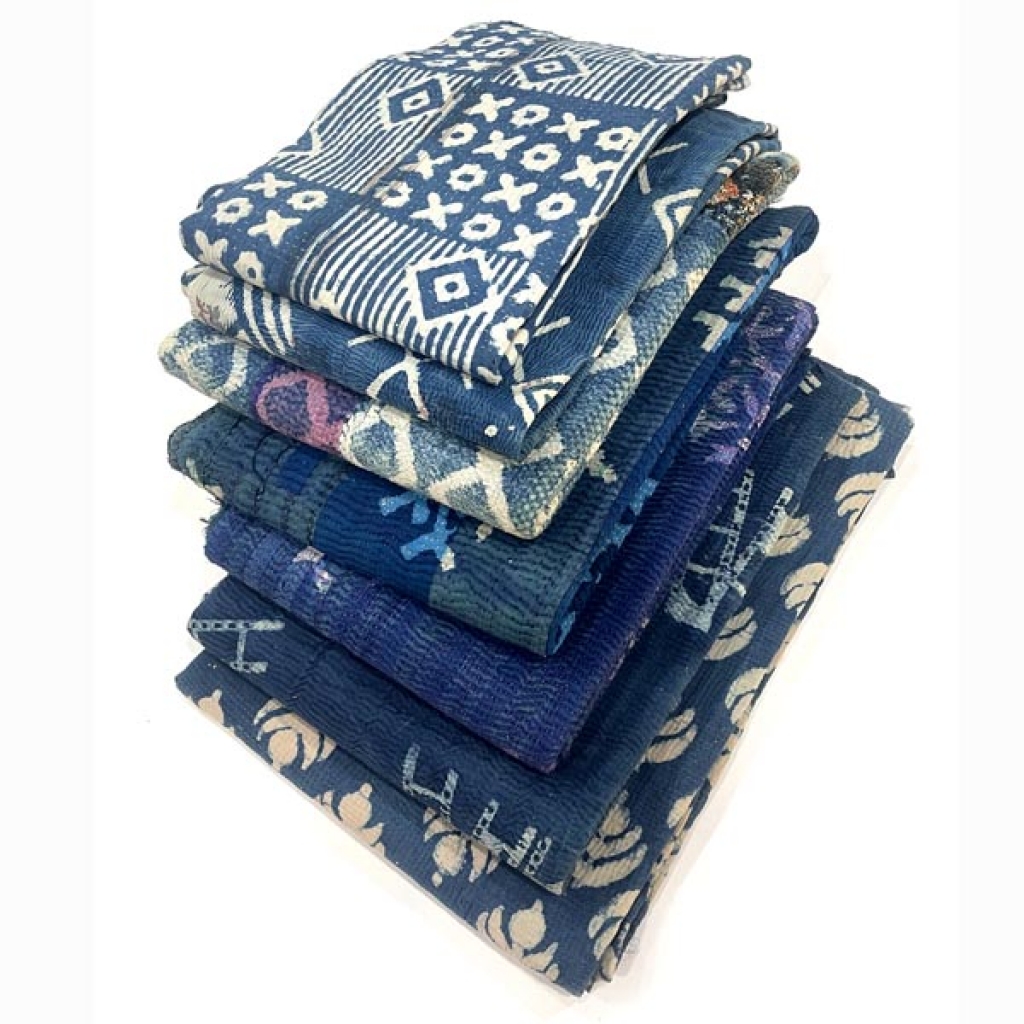 COTTON KANTHA INDIGO PATCH WORK QUILTS
